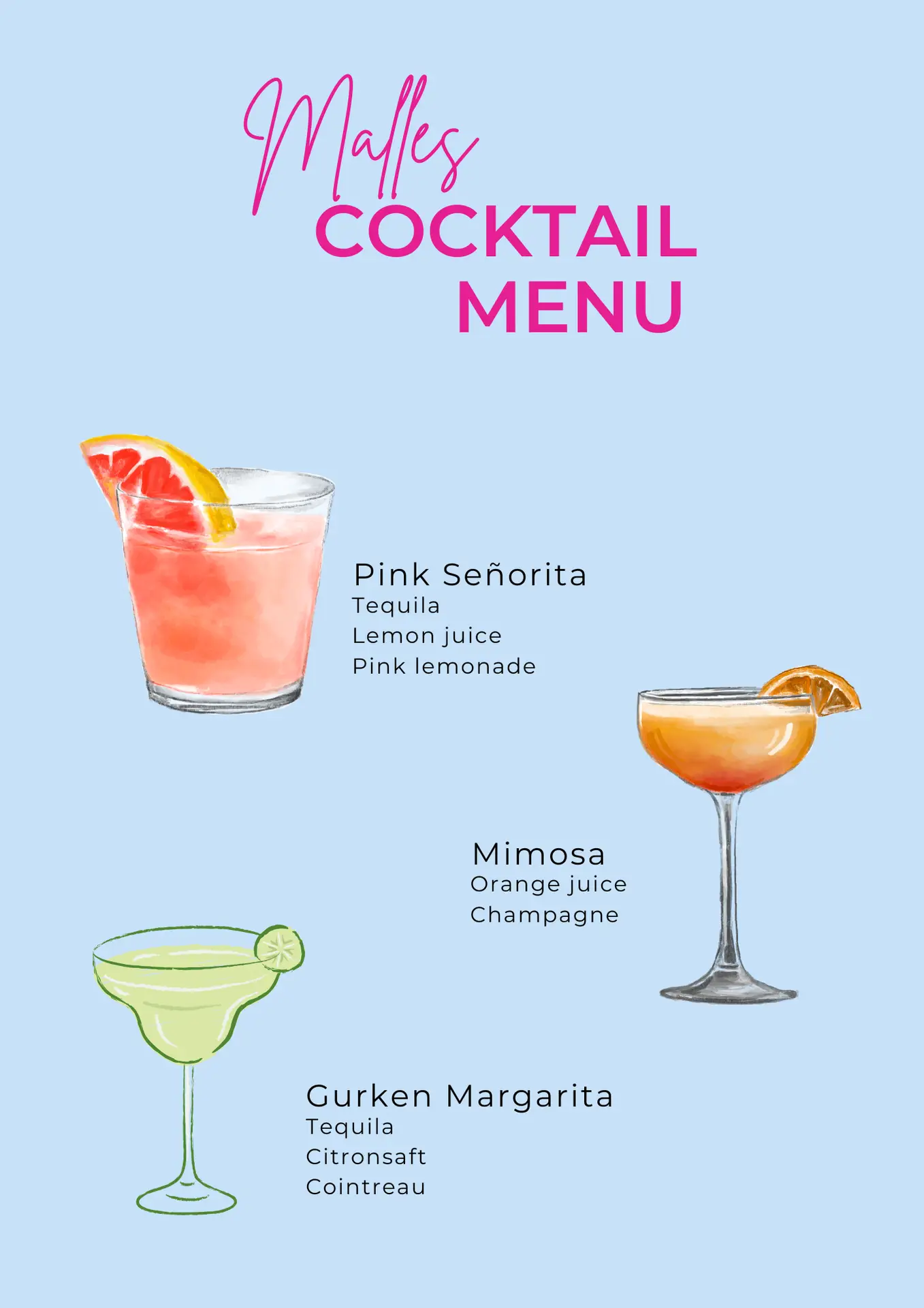 Drinks menu